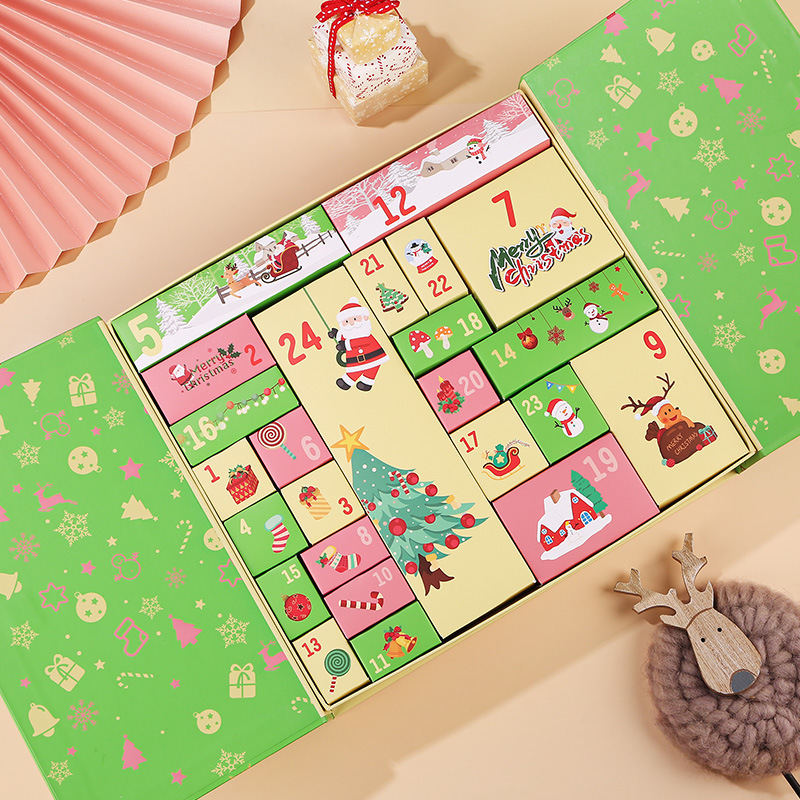 24 Days Blank Empty Advent Calendar Christmas Countdown Customized Packaging Paper Cardboard Carton Drawer Gift Case Box for Tea Chocolate Candy Makeup Lipstick