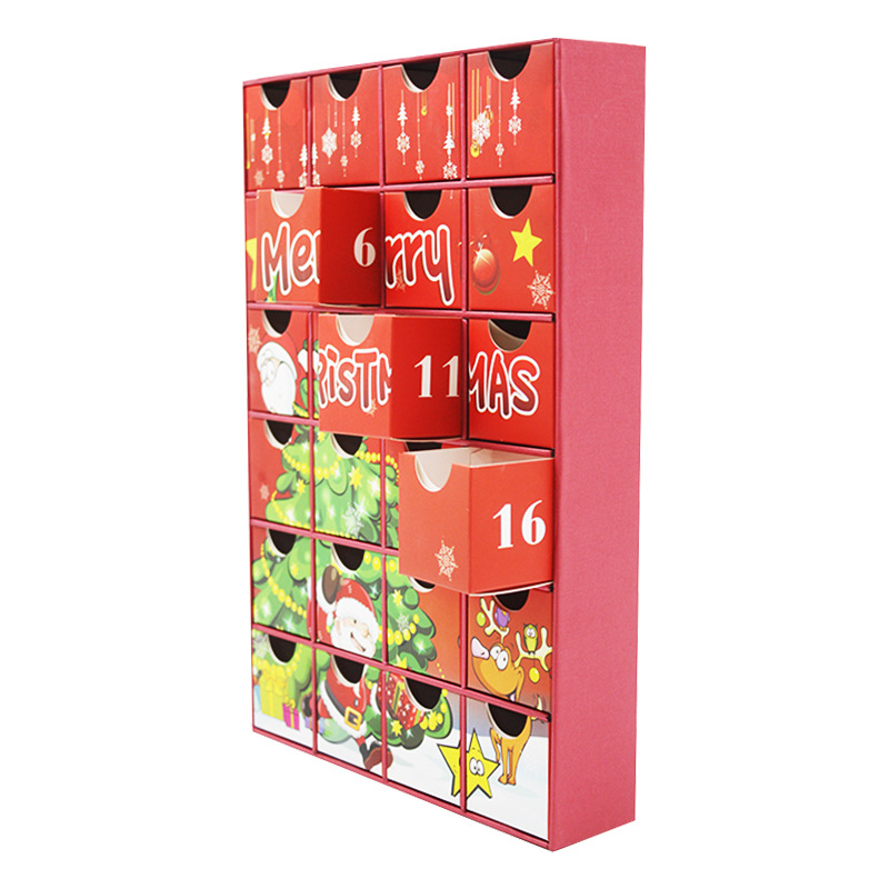 Triangle 24 Days Blank Empty Advent Calendar Christmas Countdown Custom Packaging Paper Cardboard Carton Drawer Gift Box for Tea Chocolate Candy Makeup Toy
