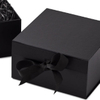 matte black rigid gift box with ribbon bow | collapsible packaging box with crinkle paper filler for wedding, birthday and corporate gifts