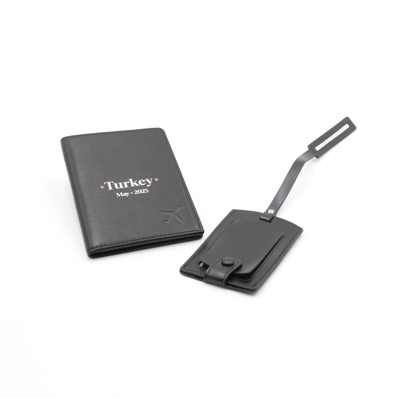 Factory Custom PU Leather Passport Card Holder Gift Printed Logo Luggage Tag Set Passport Cover Bag