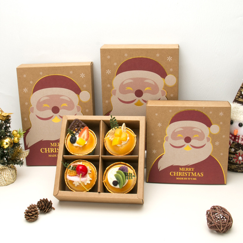 Wholesale Foldable Art Paper Packing Package Gift Box Printed And Laminated for Christmas Xmas Take Out Cake Cupcake Cookie Chocolate Macaron with Partition 