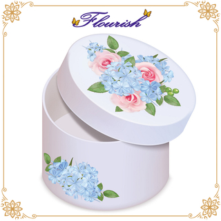 Custom Flower Printing White Cardboard Wedding Gift Packaging Round Box