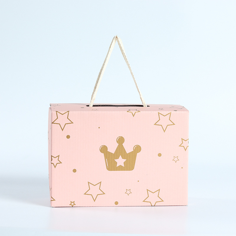 Cardboard Corrugated Flute Paper Packaging Gift Carton Shipping Boxes With Ribbon Handle
