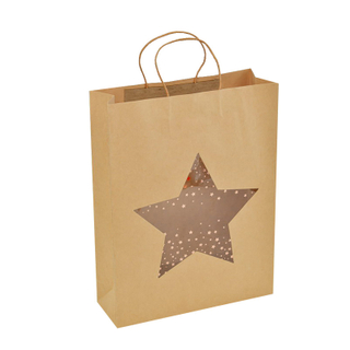 Natural Kraft Paper Packaging Bags,Twisted Handle Bags With Window