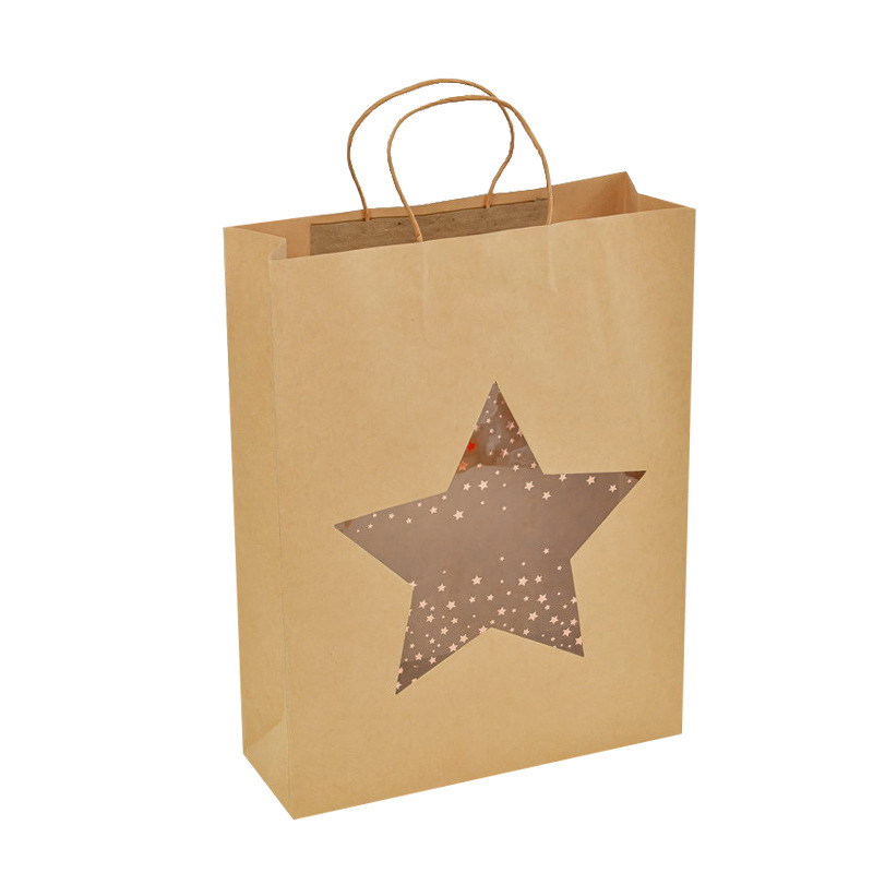 Natural Kraft Paper Packaging Bags,Twisted Handle Bags With Window