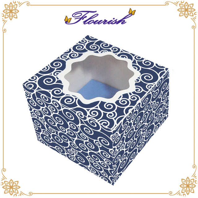 Chinese Element Fancy Looking Navy Color Diecut Window Cake Box