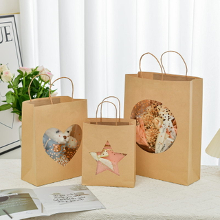 Natural Kraft Paper Packaging Bags,Twisted Handle Bags With Window