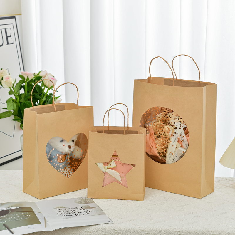 Natural Kraft Paper Packaging Bags,Twisted Handle Bags With Window