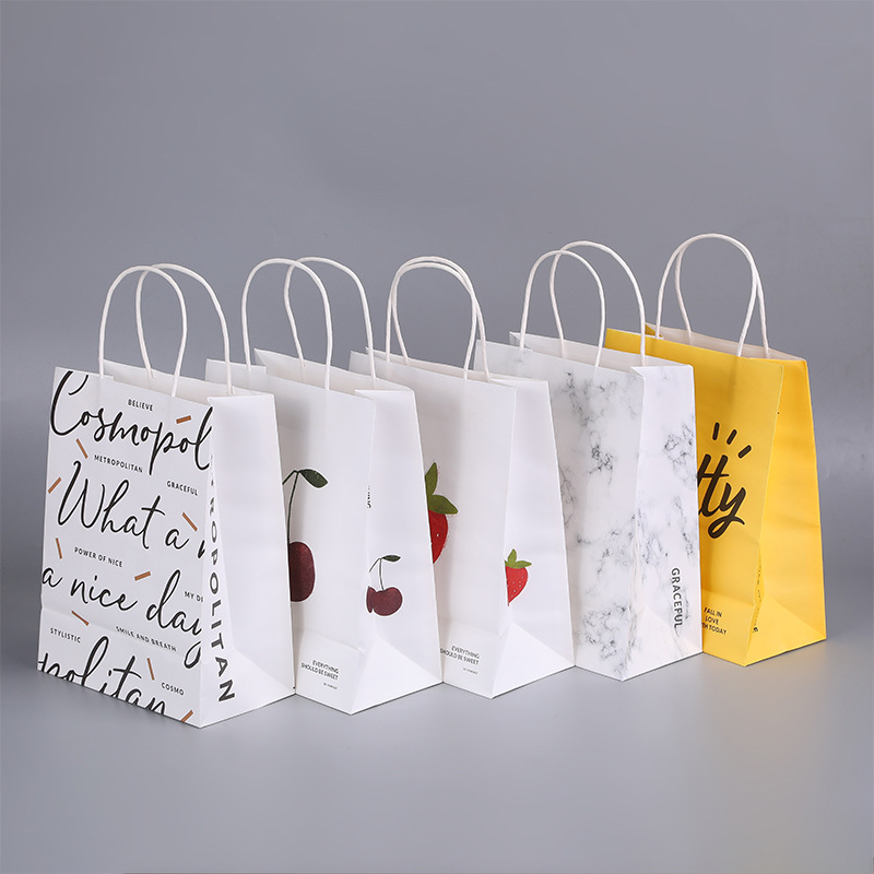 Natural White Kraft Paper Packaging Gift Bags With Twisted Handle