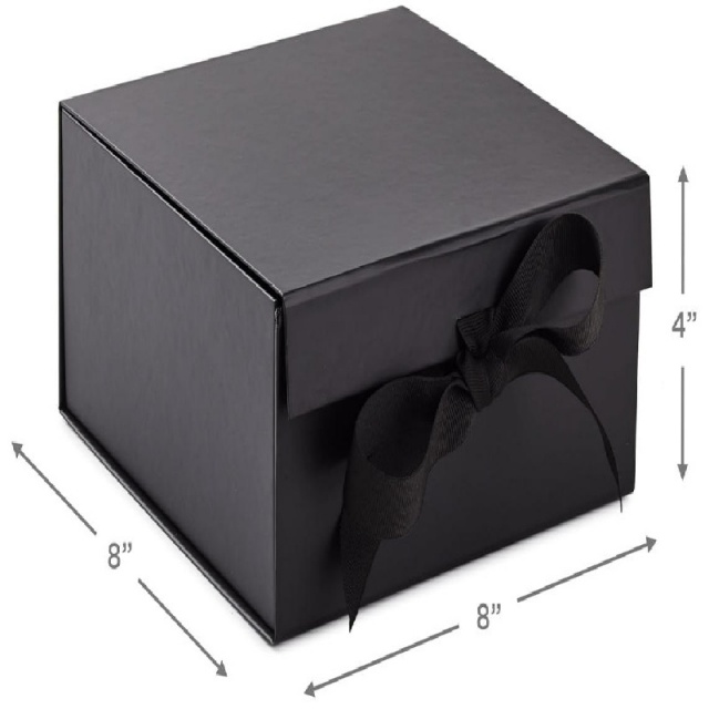 matte black rigid gift box with ribbon bow | collapsible packaging box with crinkle paper filler for wedding, birthday and corporate gifts