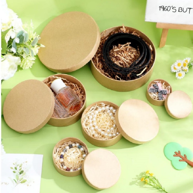 Kraft Paper Round Gift Boxes, Multi Size Stackable Circular Storage Boxes For Jewelry Cookie Festival Gift Packaging