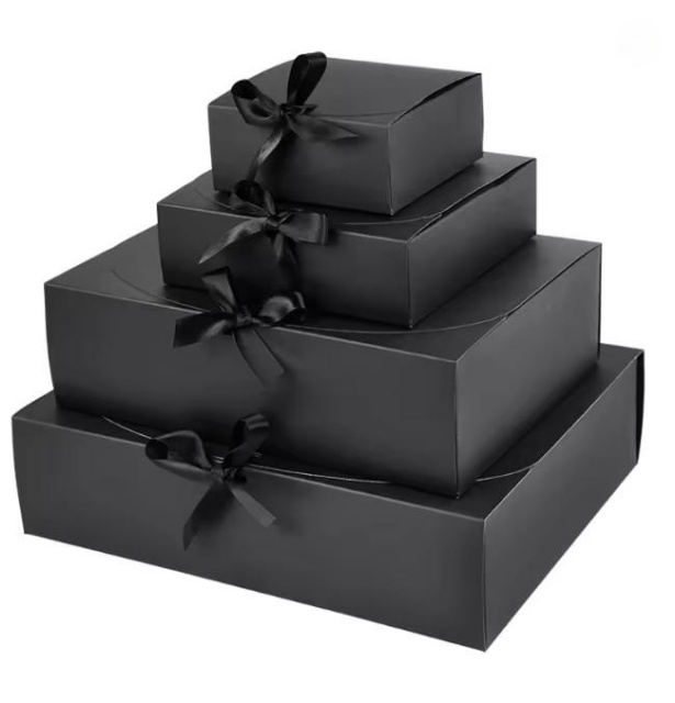 Customizable Ribbon Tie Gift Boxes - Kraft/Black/White Paper Packaging Boxes for Wedding, Birthday & Party Favors