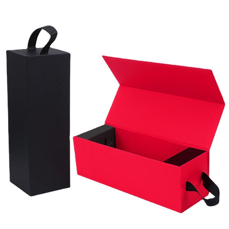 Rigid Custom Brand Logo Printed Wine Packaging Box With Handle