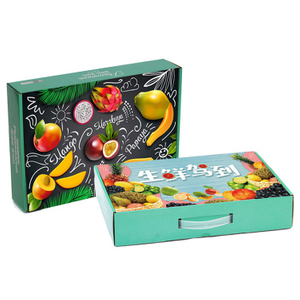 Sturdy Durable Recycled Corrugated Cardboard Paper Fruit Vegetable Packing Box With Plastic Handle,Custom Logo Printing Paper Packaging Carton Boxes