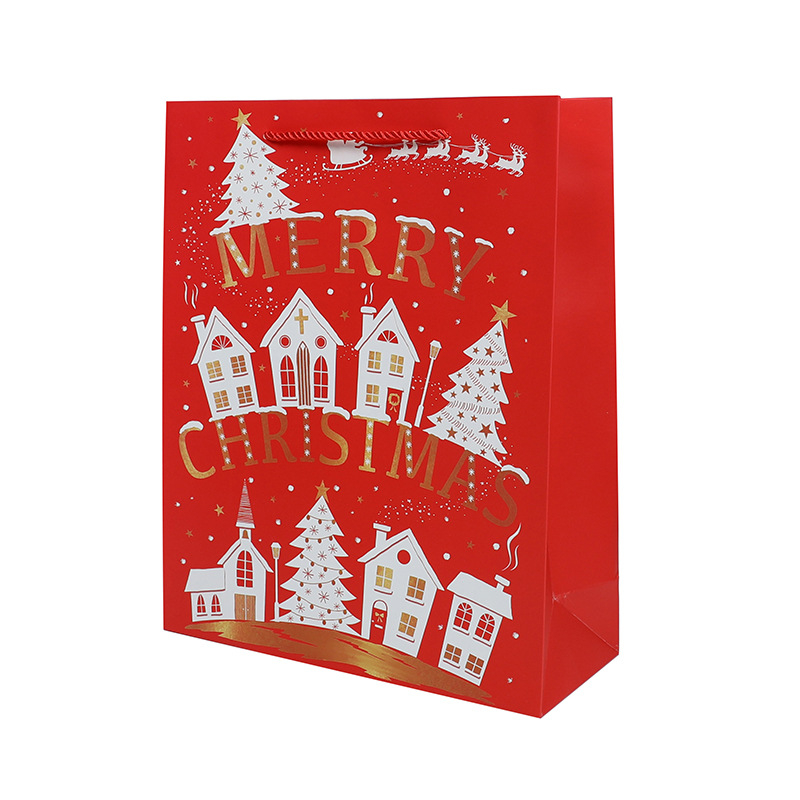 High-End Portable Christmas Gift Cardboard Paper Packing Packaging Shopping Bag Customized by China Factory with Matt Lamination Embossing Print Handling 