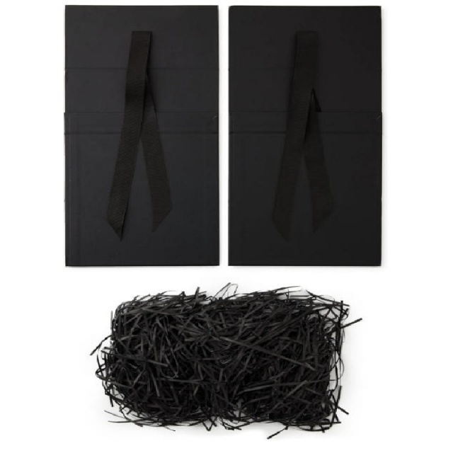 matte black rigid gift box with ribbon bow | collapsible packaging box with crinkle paper filler for wedding, birthday and corporate gifts