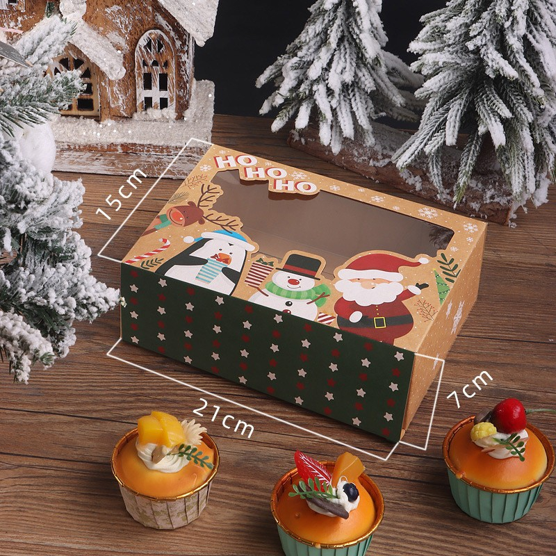 Wholesale Foldable Art Paper Packing Package Gift Box Printed And Laminated for Christmas Xmas Take Out Cake Cupcake Cookie Chocolate Macaron with Partition 