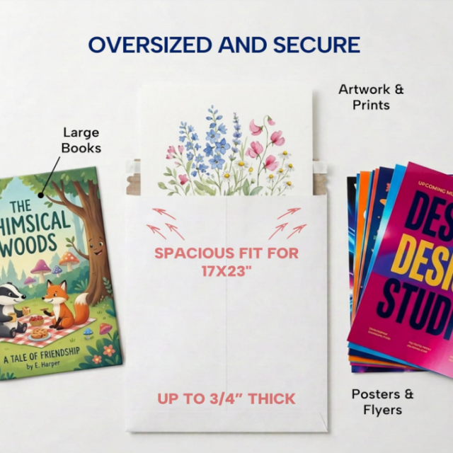 18x24 Inch Stay Flat Rigid Recycled Cardboard Shipping Mailers For Art Print Poster Packaging