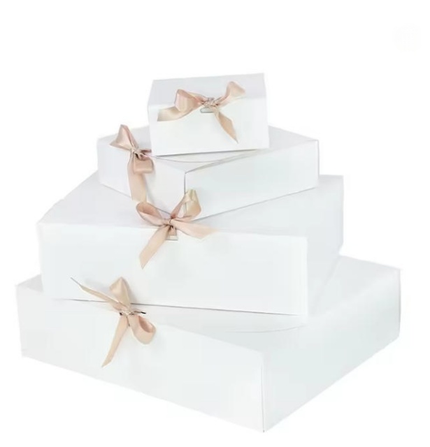 Customizable Ribbon Tie Gift Boxes - Kraft/Black/White Paper Packaging Boxes for Wedding, Birthday & Party Favors