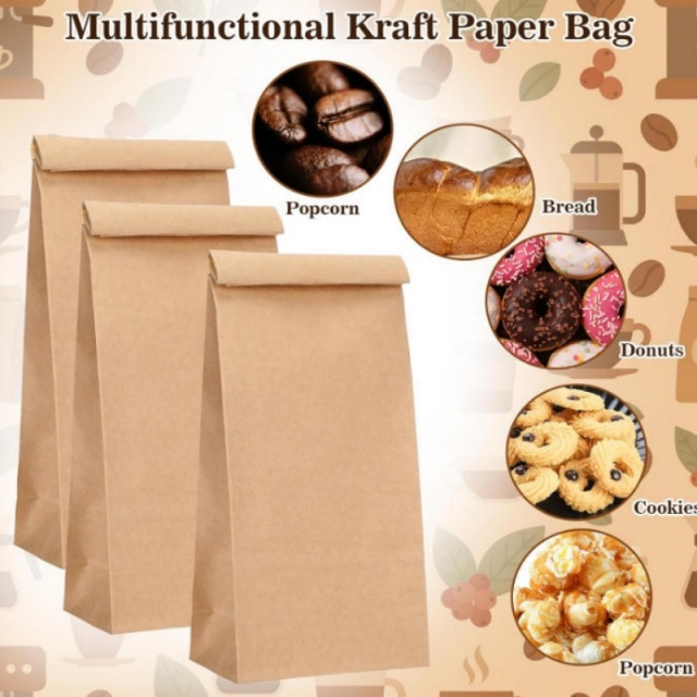 Kraft Paper Coffee Bags with Tin Tie Closure, 1 LB Size, 80 Pack, Food Grade Storage Bags for Coffee Beans, Bread & Snacks