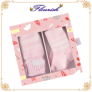 Custom Square Pink Cardboard Baby Gloves And Socks Packaging Box