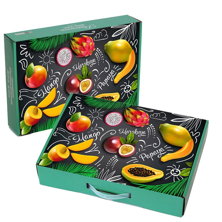 Sturdy Durable Recycled Corrugated Cardboard Paper Fruit Vegetable Packing Box With Plastic Handle,Custom Logo Printing Paper Packaging Carton Boxes