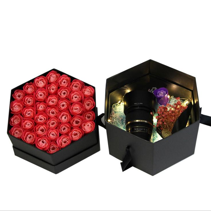 Cardboard Flower Gift Packaging Box for Valentines with Ribbon