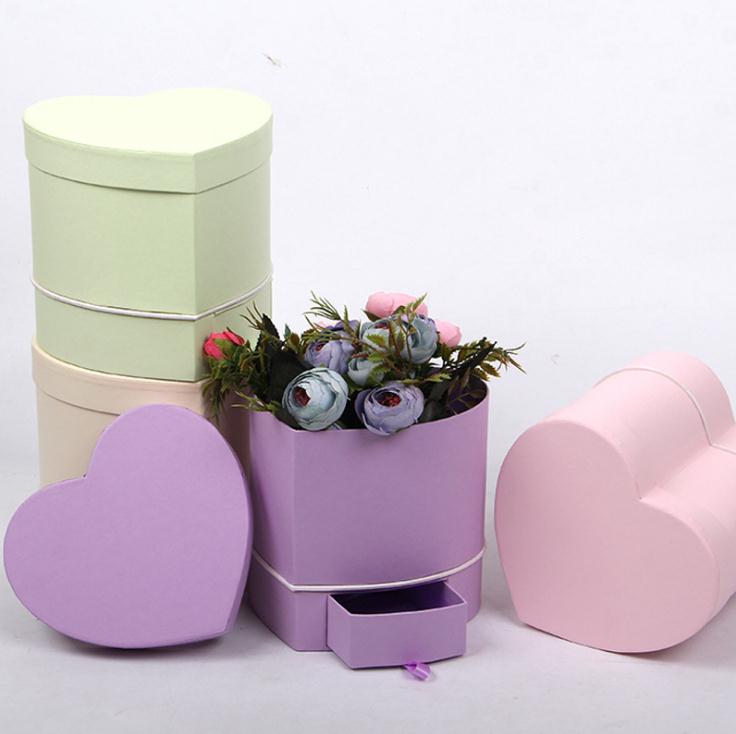 Heart Shape Cardboard Paper Flower Gift Packaging Box For Packing Rose