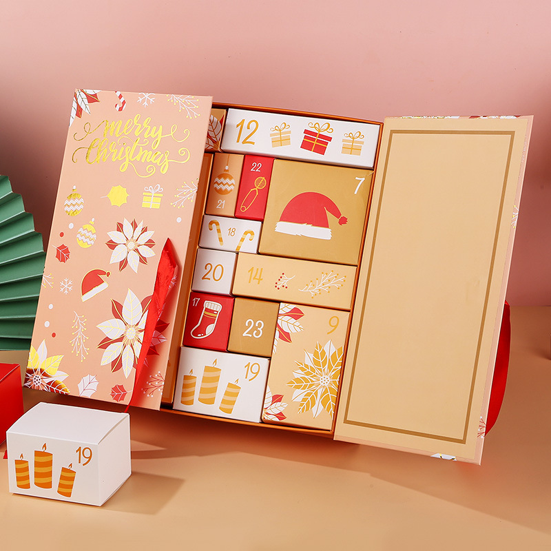 24 Days Blank Empty Advent Calendar Christmas Countdown Customized Packaging Paper Cardboard Carton Drawer Gift Case Box for Tea Chocolate Candy Makeup Lipstick
