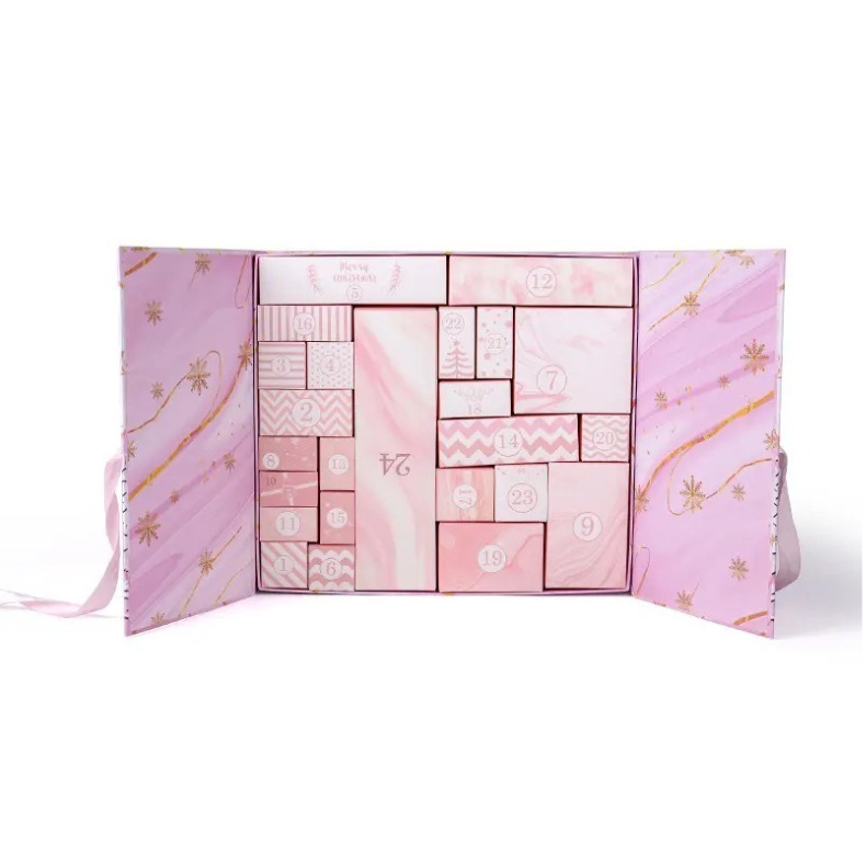 2025 Christmas Xmas Factory Custom Printing Advent Calendar Folding Drawer Paper Cardboard Carton Packaging Packing Package Gift Box for Makeup Chocolate Toy