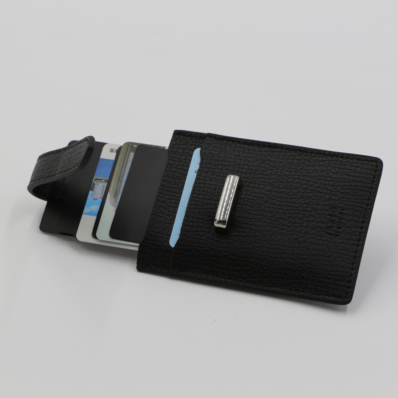 Custom Pop Up Synthetic Soft Genuine Leather Protection Anti-Theft Smart Business Wallet Purse ID Credit Card Holder with Cheque Metal Clip Coin Pocket