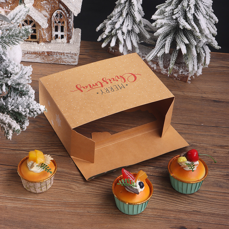 Wholesale Foldable Art Paper Packing Package Gift Box Printed And Laminated for Christmas Xmas Take Out Cake Cupcake Cookie Chocolate Macaron with Partition 