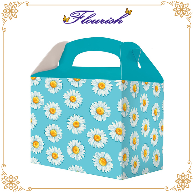 Custom Daisy Printing Cardboard Take Home Snack Carrier Box