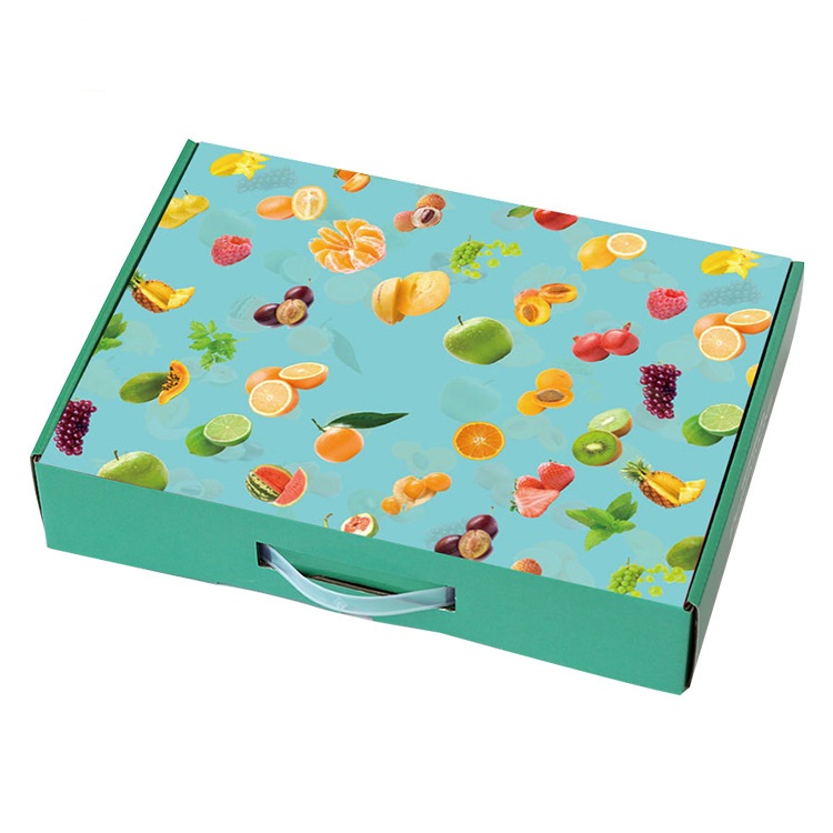 Sturdy Durable Recycled Corrugated Cardboard Paper Fruit Vegetable Packing Box With Plastic Handle,Custom Logo Printing Paper Packaging Carton Boxes