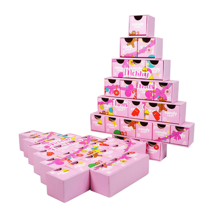 Triangle 24 Days Blank Empty Advent Calendar Christmas Countdown Custom Packaging Paper Cardboard Carton Drawer Gift Box for Tea Chocolate Candy Makeup Toy