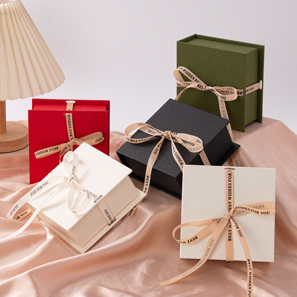 Ribbon Closure Book Type Paper Boxes For Packaging Gift