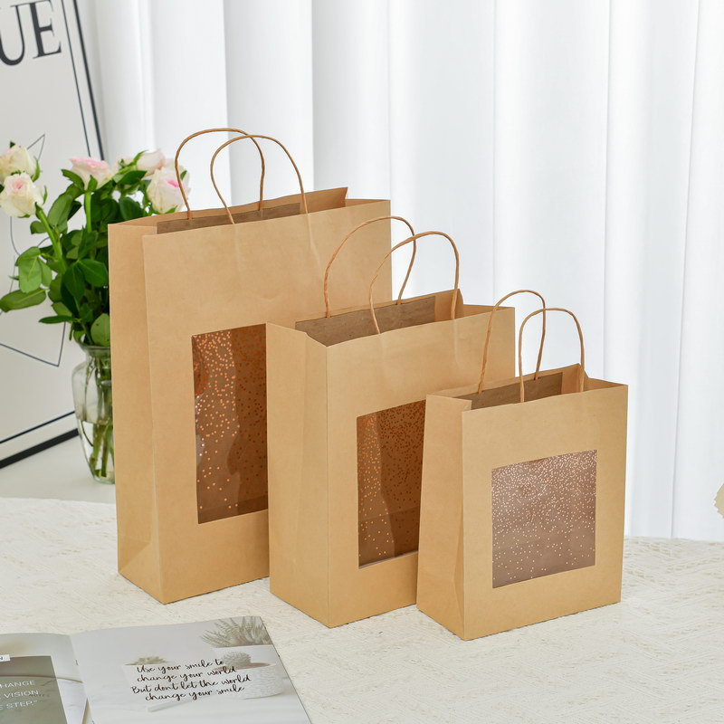 Natural Kraft Paper Packaging Bags,Twisted Handle Bags With Window