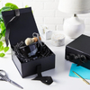 matte black rigid gift box with ribbon bow | collapsible packaging box with crinkle paper filler for wedding, birthday and corporate gifts