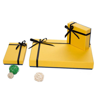 Custom Logo Rigid Luxury Cardboard Yellow Paper Packing Boxes Packaging Wholesale Gift Box Package Ribbon Box for Jewelry Ring Scarf Wedding Favor Festival