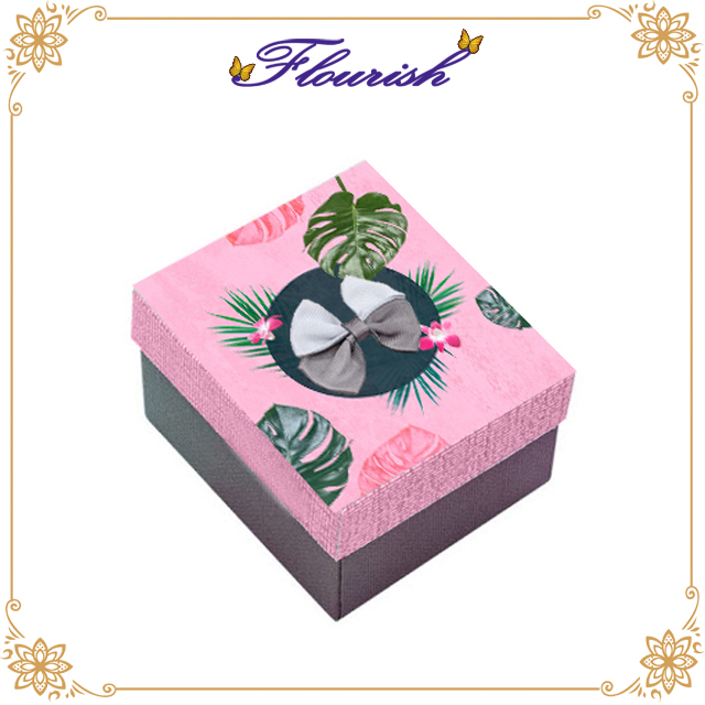 Rigid Square Cardboard Jewelry Gift Box with Bowtie Decoration