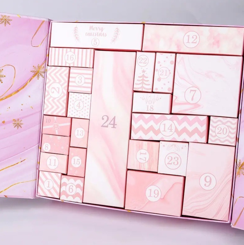 2025 Christmas Xmas Factory Custom Printing Advent Calendar Folding Drawer Paper Cardboard Carton Packaging Packing Package Gift Box for Makeup Chocolate Toy