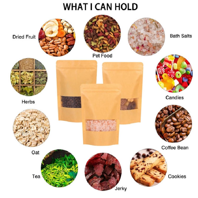Kraft Paper Stand-Up Zipper Bags with Window: Versatile Packaging for Food & Home